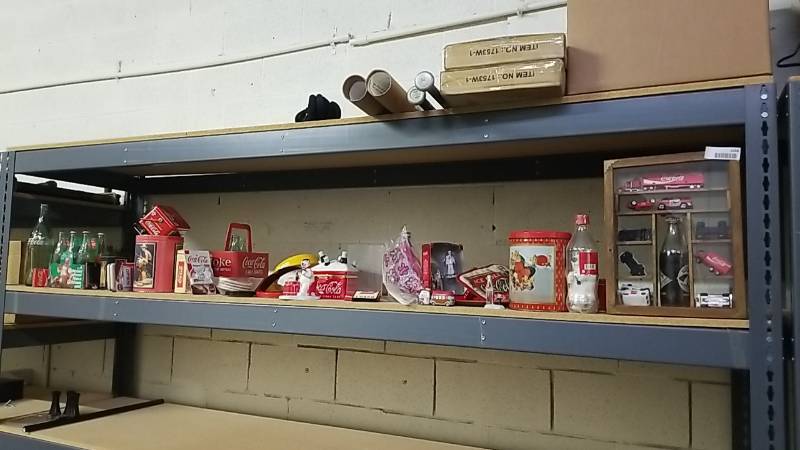 lot 1058 image: Shelf Full of Coca Cola Stuff- LOOK 50 or more pieces