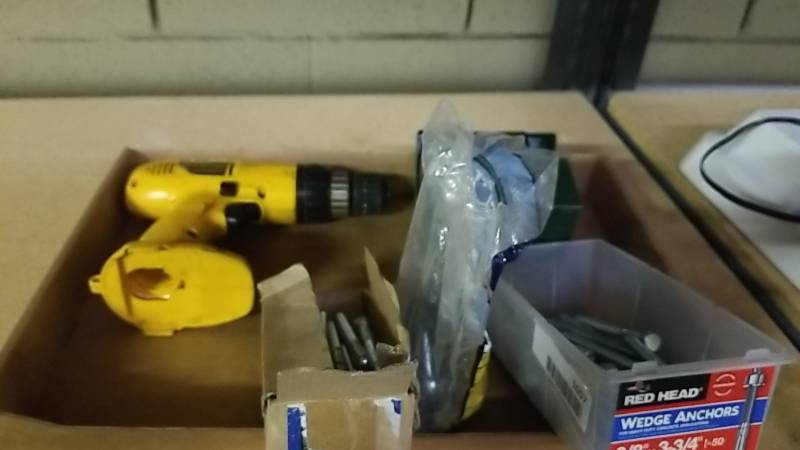 lot 1057 image: Flat of Tools and Parts   Red Head Cement Anchors- Dewalt Tool and ....