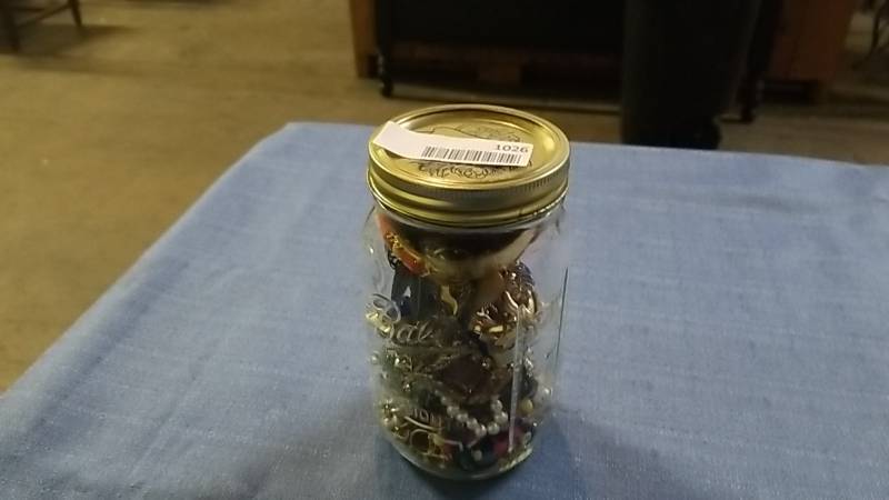 lot 1026 image: Mason Jar Full of Jewelry  Treasures