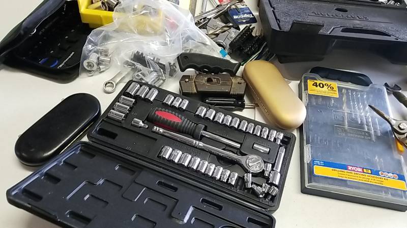lot 8888 image: Table FULL of Hand Tools- Wrenches, Sockets, and Various Supplies
