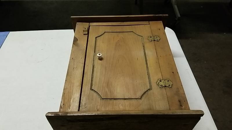 lot 3155 image: Rustic Looking Wood Cabinet Shelf