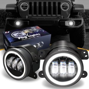 lot 54945 image: Nuvision For 2007 to 2019 Dodge Charger Journey Jeep Cherokee Wrangler LED Halo DRL Turn Signal Projector Fog Lights 14 15 16 17