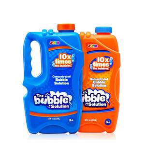 lot 1577 image: JOYIN 2 Bottles Bubbles Refill 64 oz (up to 5 Gallon) Big Bubble 64 OZ Concentrated Bubble Solution for Bubble Machine, Gun, Wand Refill Fluid Summer, Easter Toys(OrangeBlue)