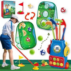 lot 1580 image: VATOS Golf Set for Kids, 34PCS Kids Golf Clubs Kit with Double-Sided Golf Board, Golf cart, 4 Colorful Golf Clubs, 14 Balls, 2 Practice Holes & Bases, Golf mat, Toddler Golf Set Game for Boys Girls