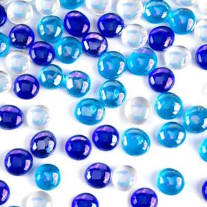lot 83773 image: FUTUREPLUSX 1LB Iridescent Flat Glass Marbles, Blue Mixed Glass Beads Vase Fillers Decorative Gem Pebbles Sparkling Floral Fish Tank Rocks for Vases Table Scatter Aquarium Decor DIY Craft
