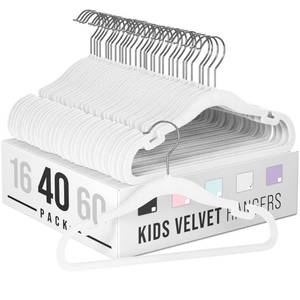 lot 83778 image: Clothes Baby Hangers for Closets - Unique Notches for Non Slip. Heavy-Duty Velvet Kids & Toddler Hangers for Closet  Ultra Thin Design for Space Saving. Ganchos De Ropa para Bebe (40 Pack White)