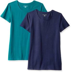 lot 83782 image: Amazon Essentials Womens Classic-Fit Short-Sleeve Crewneck T-Shirt, Pack of 2, Dark GreenNavy, Large
