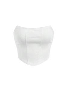 lot 83783 image: WDIRARA Womens Solid Denim Strapless Zipper Tank Tops Slim Fit Crop Tee White Small