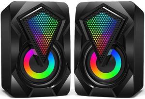 lot 83786 image: NJSJ Computer Speakers with Colorful RGB Lights, USB Powered 3.5mm Aux- in Mini PC Speakers, Crystal Sound Portable Speaker for Desktop Laptop Monitor Black 