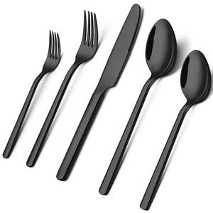lot 83791 image: KINGSTONE Black Silverware Set, 20 PCs Black Flatware Set for 4, 1810 Stainless steel Cutlery Set for Home Kitchen and Restaurant(Black, 20 pieces for 4)