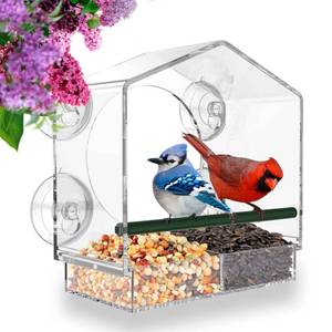 lot 83796 image: Mrcrafts Window Bird Feeder for Outside with Strong Suction Cups, Fits for Cardinals, Finches, Chickadees etc.