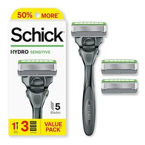 lot 83800 image: Schick Hydro Sensitive Razor, 1 Razor Handle and 3 Cartridges  Razors for Men Sensitive Skin, 5 Blade Razor Men, Mens Razors for Shaving, Razor Blades for Men, 1 Handle with 3 Razor Blades Refills
