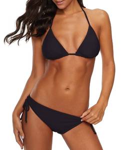 lot 83802 image: American Trends Womens String Two Piece Halter Top Triangle Bikini Set with Tie Side Bottom Sexy Swimsuit Bathing Suits Black S