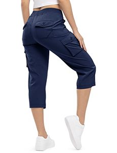 lot 83803 image: TBMPOY Womens Cargo Capris Hiking Lightweight Pants 6 Pockets Quick Dry Casual Outdoor Trip Loose Shorts Cropped Cotton Navy XXXL
