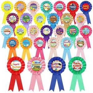 lot 83828 image: Landical 30 Pcs Classroom Student Rewards Inspirational Award Rosette Ribbon Kindergarten Student Rewards Gifts Honorable Recognition Button Pin for Preschool Kids School Award Certificates
