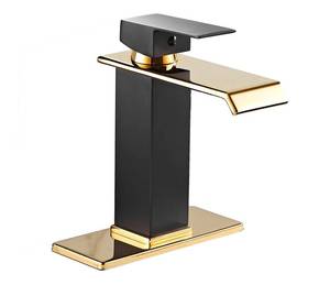 lot 83835 image: Black Bathroom Faucet Gold Waterfall One Handle 1-3 Hole Lavatory Vanity Sink Faucet with Water Supply Hose Deck Mount Commercial