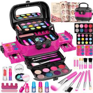 lot 83841 image: Hollyhi 58 Pcs Kids Makeup Kit for Girl, Princess Toys Real Washable Cosmetic Set with Mirror, Kids Makeup Sets for Girls, Play Make Up Birthday Gifts for 3 4 5 6 7 8 9 10 11 12 Years Old Kid (Rose)