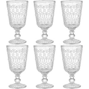 lot 83848 image: SOUJOY Set of 6 Vintage Wine Glasses, 10oz Clear Glass Goblet, Handmade Pressed Water Drinking Cup with Stem for Party, Wedding