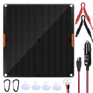 lot 83851 image: OYMSAE 20W 12V Solar Panel Car Battery Charger Portable Waterproof Power Trickle Battery Charger & Maintainer for Car Boat Automotive RV with Cigarette Lighter Plug & Alligator Clip