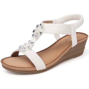 lot 83857 image: SHIBEVER White Wedge Sandals for Women Dressy Summer Comfortable Walking Size 6 Womens Ankle Strap Flower Sandal