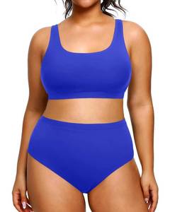 lot 83859 image: Daci Plus Size Two Piece High Waisted Bikini Set Sport Scoop Neck Swimsuit Full Coverage Bathing Suit Royal Blue 14 Plus