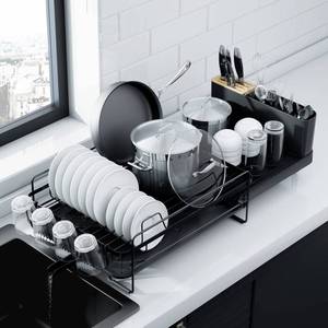 lot 83862 image: Kitsure Large Dish Drying Rack - Extendable Dish Rack, Multifunctional Dish Rack for Kitchen Counter, Anti-Rust Drying Dish Rack with Cutlery & Cup Holders 27 L x 12.9 W, Black