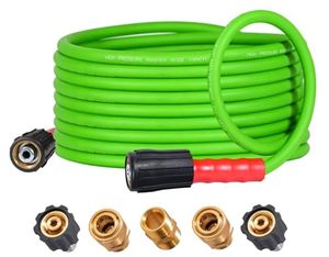 lot 83869 image: YAMATIC Super Flexible Pressure Washer Hose 25FT for Power Washer Replacement, Kink Resistant Extension With Leak-Free M22 Female & 38 Quick Connect Adapters, 14 3200 PSI, Green