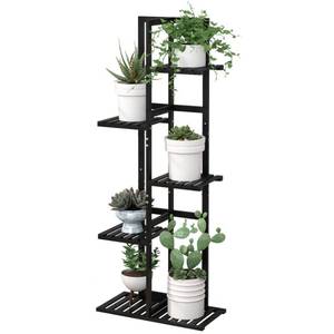 lot 83873 image: Laiensia 5 Tier Bamboo Plant Stand Rack 6 Potted Multiple Flower Pot Holder Shelf, Indoor&Outdoor Planter Display Shelves for Patio Garden, Living Room, Corner Balcony and Bedroom,Black