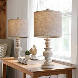 lot 83874 image: BOBOMOMO Tradition 20 Rustic Table Lamp Set of 2 for Living Room Bedroom Bedside Desk Lamps Bedroom Nightstand Vintage Lamps LinenSuitable for Decorating Small Areas