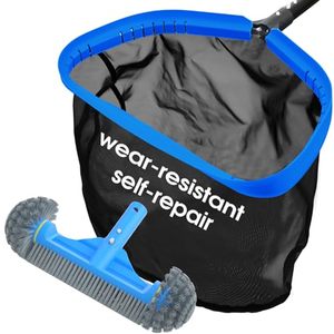 lot 83875 image: TidyMister Pool Cleaning Kit 17.5 Pool Net & 12.5 Pool Brush Above Ground Pool Skimmer Heavy Duty Nylon Pool Net and Round Corner Brush for Pool Walls Floors Inground Pools Spas Hot Tubs