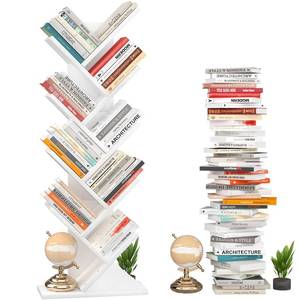 lot 83885 image: Topfurny Tree Bookshelf, 9-Tier Shelf Rustic Brown Bookcase, Retro Wood Storage Rack for CDsMoviesBooks, Anti-Fall Utility Organizer Shelves for Living Room, Bedroom, Home Office, White