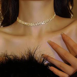 lot 83894 image: Jeairts Choker Rhinestone Necklace Diamond Row Necklaces Crystal Chokers Necklace Chain Jewerly Sparkly Party Prom Accessories for Women and Girls (1-Gold)