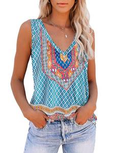 lot 83898 image: ETCYY Womens Sleeveless V Neck Tank Tops Summer Tops Trendy 2024 Causal Cute Printed Loose Fit Workout Athletic Yoga Shirts(XXL.Flower Bohemian)