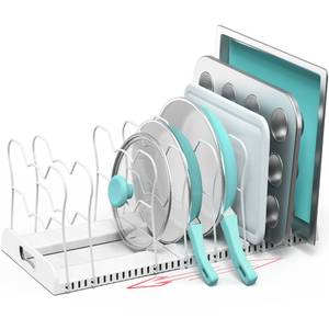 lot 83908 image: Simple Houseware 10 Compartments Expandable Pan Organizer, White, Plastic, Metal, 12-22L x 9.5W x 8.5H