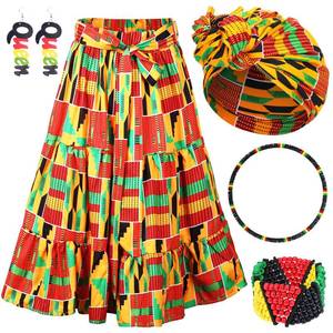 lot 83910 image: Hicarer 5 Pcs Women African Skirt Traditional Costume Africa Jewelry Set Head Wrap Scarf Outfits Black History Month(XX-Large)