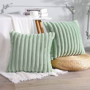 lot 83920 image: Soleebee Set of 2 Throw Pillow Covers Soft Cozy Velvet Pillowcase Faux Rabbit Fur Cover for Couch Sofa Bed Chair Home Decorative Pillows Cover (18x18 Inch, Light Green)