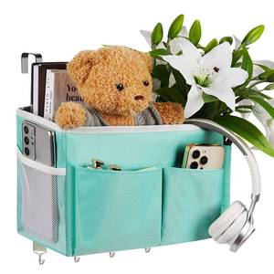 lot 83922 image: Frjjthchy Bedside Storage Organizer 5 Pockets with 4 Hooks Hanging Storage Bag for HeadboardsBunk Bed (Light Green)