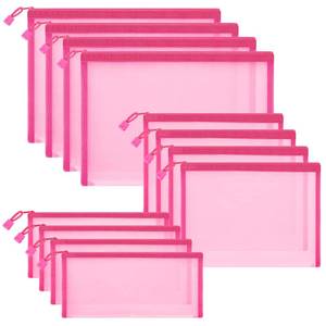 lot 83931 image: Sinzip 12 Pieces Zipper Nylon Mesh Pouch, Mesh Cosmetic Bags Makeup Bags Pencil Case, Multipurpose Travel Bags for Cosmetic School Office Supplies and Travel Accessories (Hot Pink, Assorted Sizes)