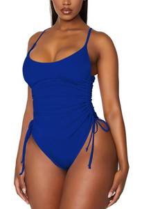 lot 83941 image: Viottiset Womens Ruched High Cut One Piece Swimsuit Tummy Control Swimwear Blue X-Large