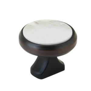 lot 83951 image: Amerock Posh 1-38 inch (35mm) Diameter Oil-Rubbed BronzeMarble White Cabinet Knob, BP36694WMORB