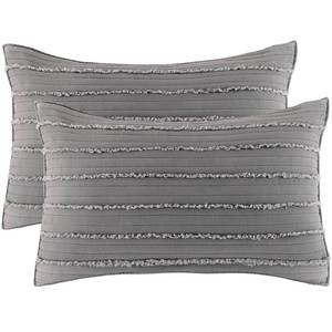 lot 83957 image: BOSOWOS Queen Size Pillow Shams Set of 2, Ultra Soft Breathable 20 x 30 Inches Pillow Case Envelope Closure, Microfiber Farmhouse Bed Pillowcases for Easy Care, Grey