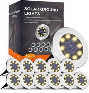 lot 83977 image: INCX Solar Ground Lights, 8 LED Garden Lights Solar Powered,Disk Lights Waterproof In-Ground Outdoor Landscape Lighting for Patio Pathway Lawn Yard Deck Driveway Walkway,Warm White 12 Packs