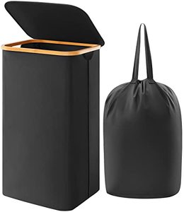 lot 83981 image: Lifewit 100L Laundry Basket with Lid, Clothes Hampers for Laundry with Bamboo Handles and A Removable Laundry Bag, Large Foldable Laundry Hamper for Bedroom, Bathroom, Dorm, Laundry Room, Black