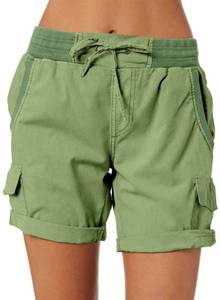 lot 84005 image: Dokotoo Lounge Shorts for Women Trendy Ladies Cargo Shorts Casual Pleated Stretchy Shorts 2024 Summer Comfy Bermuda Shorts Long Outdoor Shorts High Rise Shorts Green Medium