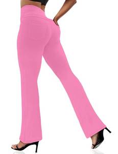 lot 84008 image: VOOVEEYA Womens Bootcut Leggings - Bootleg Yoga Pants Flare with 4 Pockets,Tummy Control High Waisted Casual Dress PantsPink-XL-New