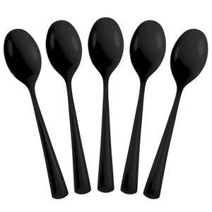 lot 84011 image: Disposable Black Plastic Spoons 100 Pcs - Heavy Duty Black Plastic Disposable Cutlery - Black Disposable Flatware, Black Plastic Silverware, Plastic Spoons Black Exquisite