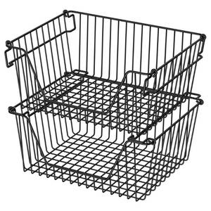 lot 84017 image: blitzlabs Stackable Wire Metal Baskets Sturdy Cabinet Organizer Wire Pantry Freezer Bin with Handle for Home Bathroom Kitchen Fruit Vegetable Organization, Black, 2Packs