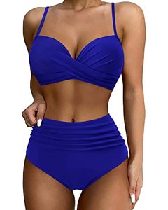lot 84020 image: SUUKSESS Women Twist High Waisted Bikini Push Up Two Piece Swimsuits Sexy Bathing Suits (Royal Blue, XL)