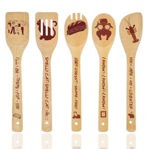 lot 84043 image: Friends TV Show Merchandise Gifts Wooden Spoons for Cooking, Natural Bamboo Kitchen Utensils Set 5 Pack for Holiday Party Decorations Kitchens Accessories Christmas Birthday Gift Comedy Fans Lover