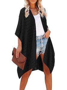 lot 84057 image: Moss Rose Womens Beach Cover up Swimsuit Kimono Cardigan with Bohemian Floral Print Black